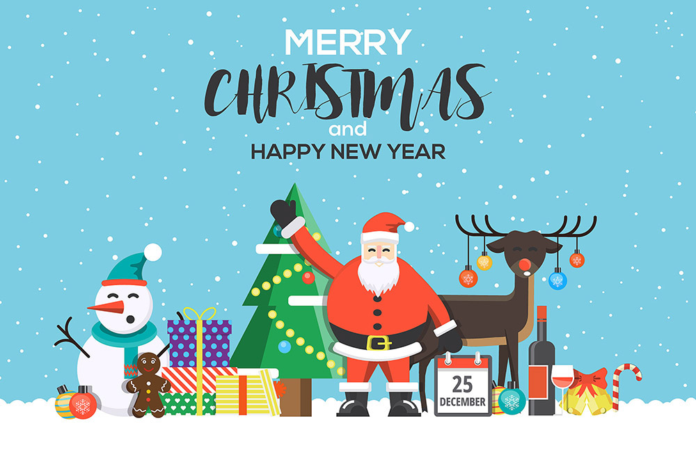 Modern Flat creative Christmas greeting card design. Happy holidays. Can be used as Christmas card, poster, banner, frame. Vector Illustration