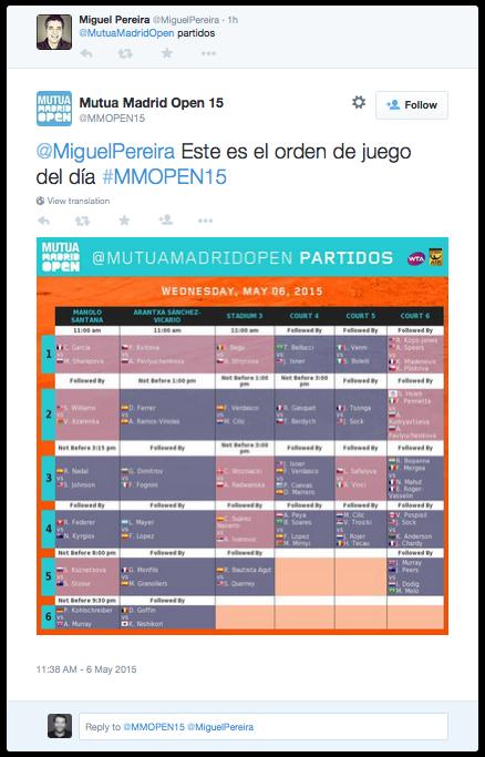 Mutua Madrid Open - autoresponder en Twitter de partidos