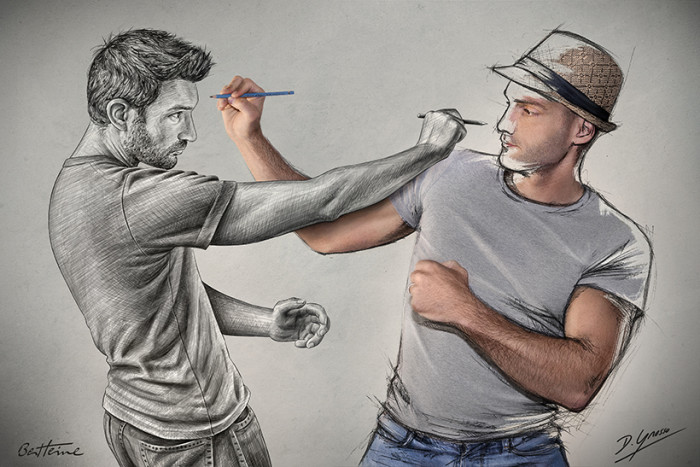 Artists Ben Heine and Sebastien Del Grosso - Sketch Fight