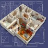 3D Furnished House on a Blueprint