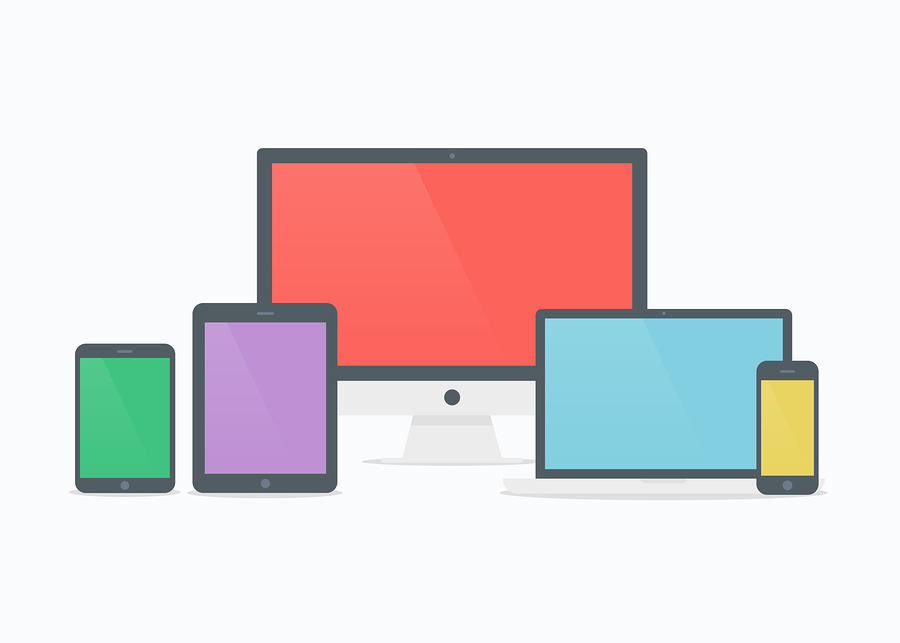 Devices vector illustration. Devices isolated. Devices in flat style. Devices icon. Devices mockup on white background. Mobile devices. Picture computer laptop tablet and phone.