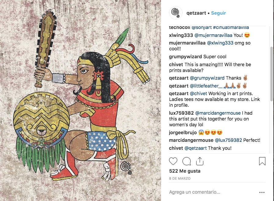 El ilustrador Qetza retoma personajes de cómics y los transforma en Dioses Aztecas con las características toscas que los definen en los códices.