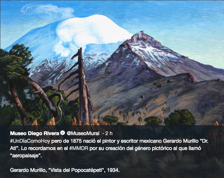 Las obras de arte de Gerardo Murillo, mejor conocido como Dr. Atl son identificadas por sus pinturas de volcanes y los valles de México.