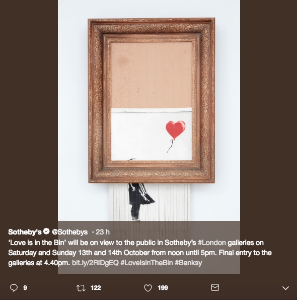 La obra triturada de Banksy fue rebautizada por el propio artista, y la compradora de la subasta la conservará tal cual; además se expondrá en Londres.