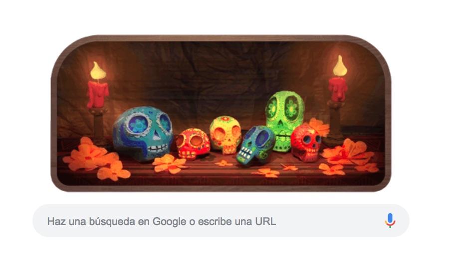 El Doodle de Google es un altar de Muertos que muestra calaveritas que simulan ser las letras del logotipo del gigante tecnológico.