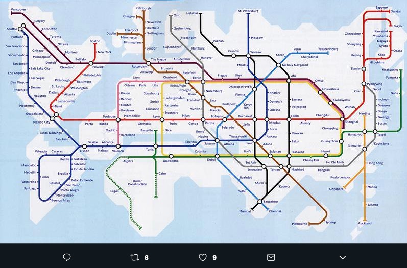 Mapa del Metro Mundial | Sistema Ferroviario Subterráneo Global
