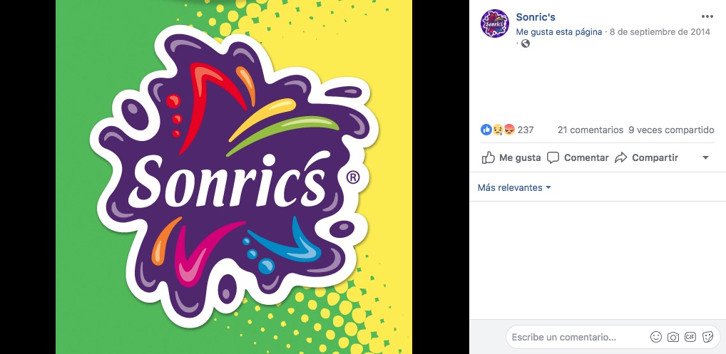 El logo de Sonric's fue creado en 1985, cuanto esta marca se creó para distribuir dulces mediante los camiones de Sabritas.