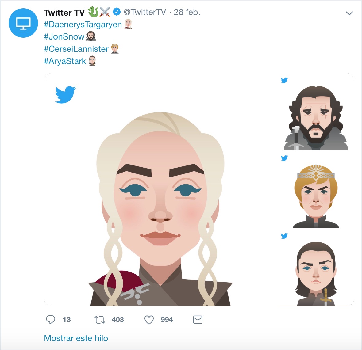 Utiliza los emojis de Game of Thrones que Twitter tiene disponible para el estreno de la última temporada y comparte el hashtag #ForTheThrone.